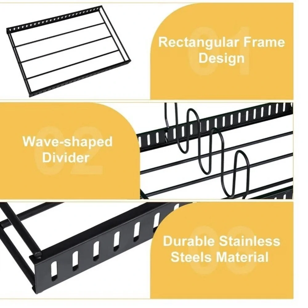 Stainless Steel Black Pot Lid Organizer Rack, 6 Slot Wave Divider 15.7x10.2